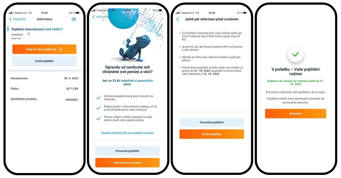 Ukázka procesu rušení v ČSOB Smartu