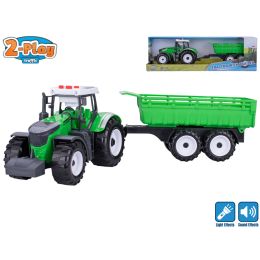 2-Play Traffic traktor s vlečkou 45cm na setrvačník na baterie se světlem a zvukem v krabičce