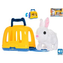 Králíček plyšový 17cm na baterie se zvukem skákající s přepravkou v krabičce