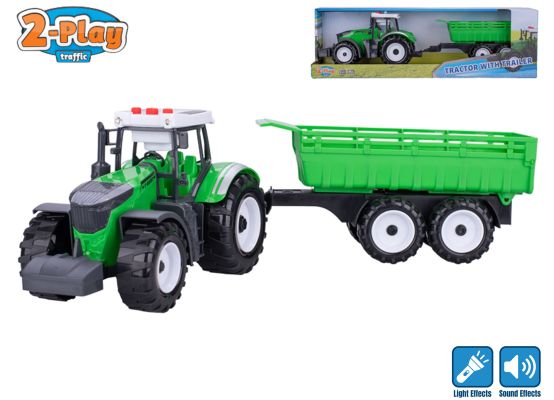 2-Play Traffic traktor s vlečkou 45cm na setrvačník na baterie se světlem a zvukem v krabičce